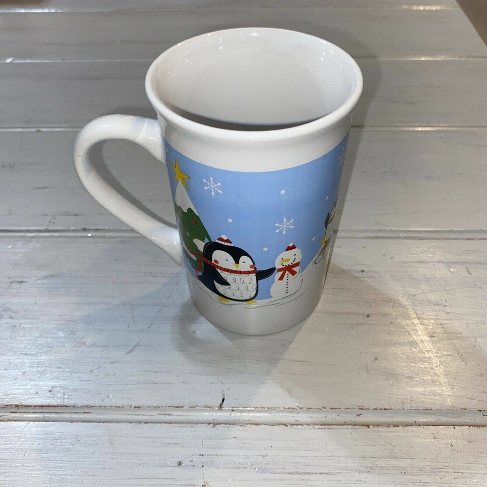 Christmas Mug Cup Royal Norfolk Penguin Sledding Snowball Fight